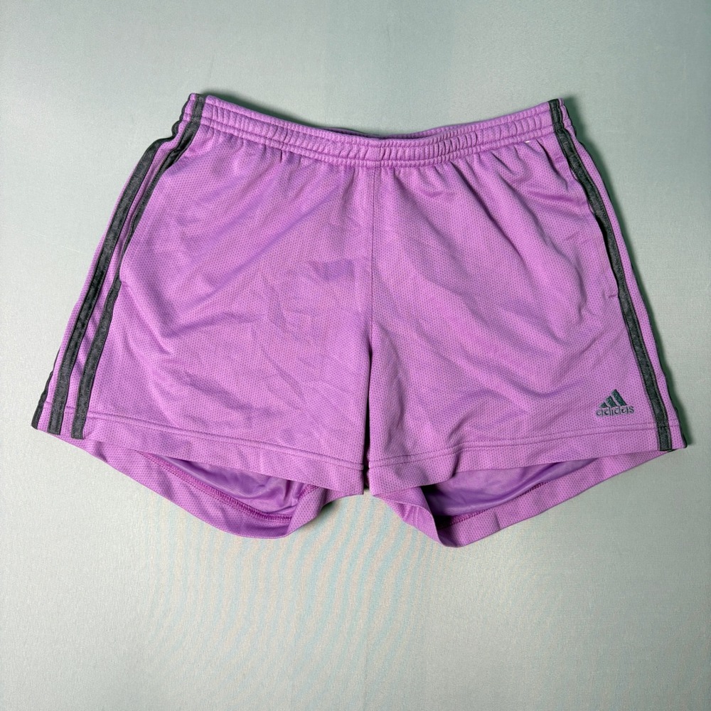 Adidas Womens 2007 Purple Mesh Athletic Shorts Grey 3 Stripe Size Medium 232080